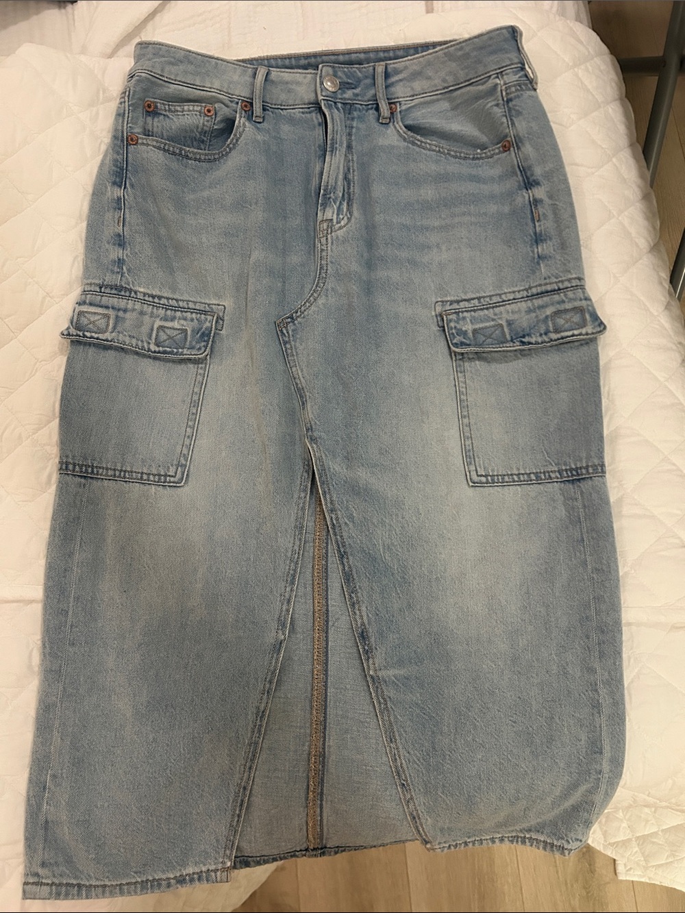 American Eagle Outfitters Light Blue Denim Cargo Midi Skirt